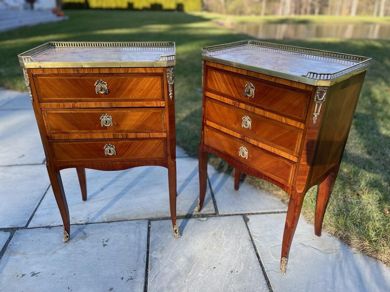 Louis XIV A Pair of Louis XVI Marble Top Side Tables  For Sale