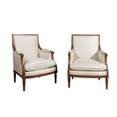 Pair of Louis XVI Style 19th Century French Bergères Chairs with Upholstery