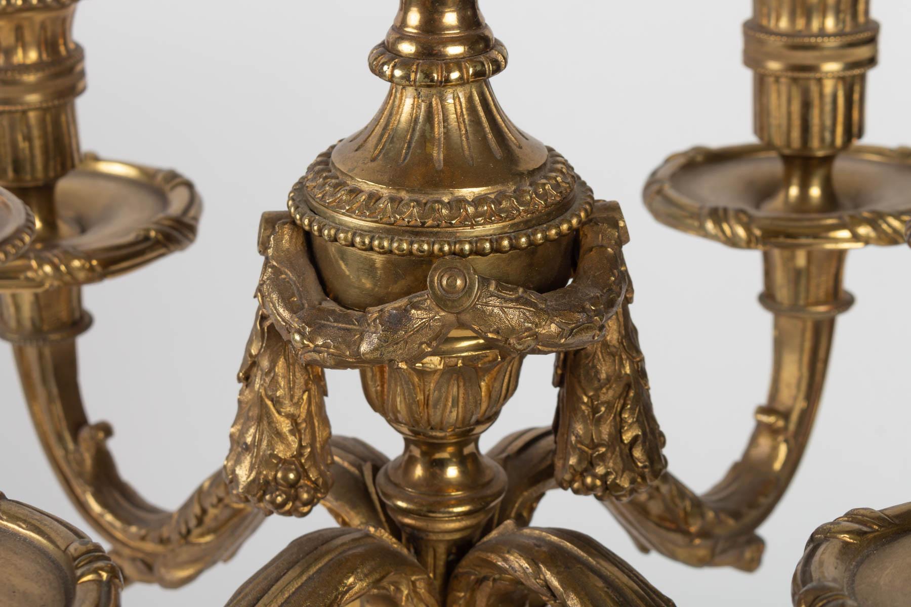 Pair of Louis XVI Style 5-Light Candelabra in Gilded Bronze 3