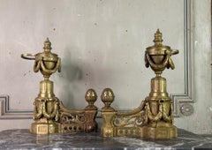 Pair of Louis XVI Style Andirons in Gilded Bronze, 19th Century