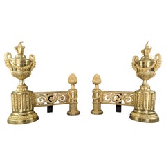 Paar Feuerböcke im Louis-XVI.-Stil aus vergoldeter Bronze