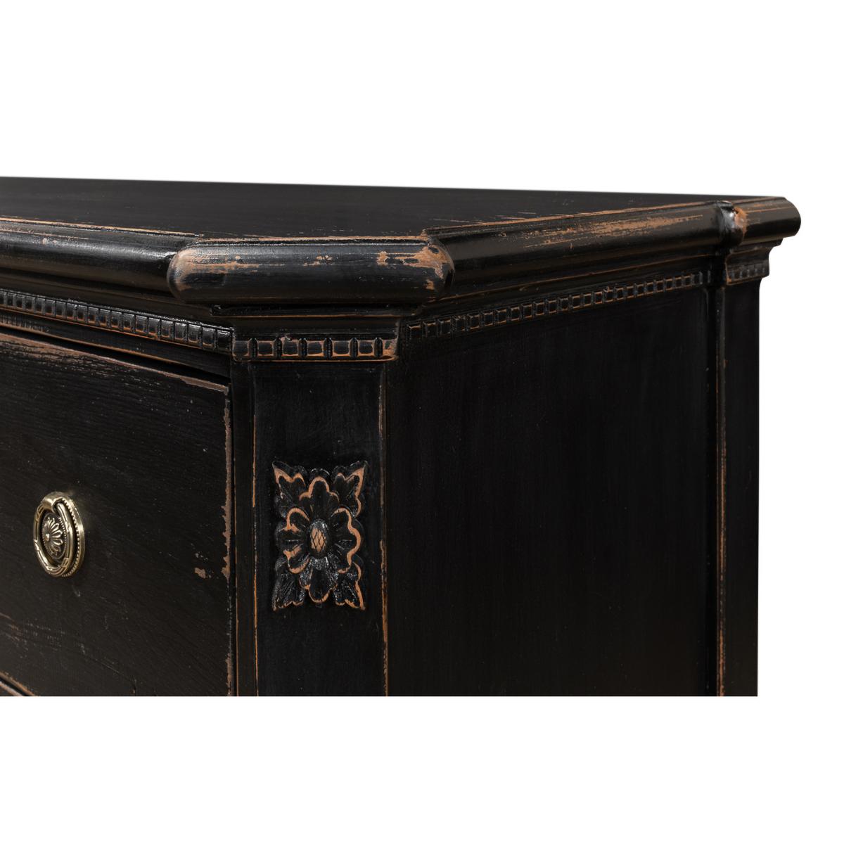 Pair of Louis XVI Style Antiqued Black Commodes For Sale 3