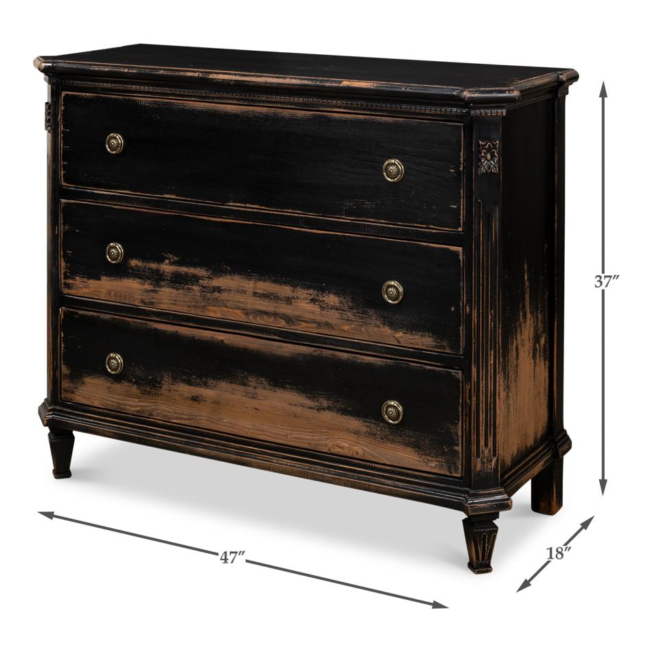 Pair of Louis XVI Style Antiqued Black Commodes For Sale 4