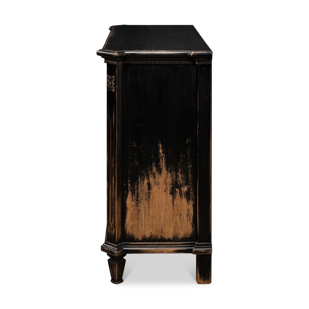 Wood Pair of Louis XVI Style Antiqued Black Commodes For Sale
