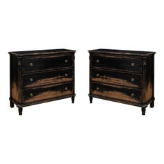 Pair of Louis XVI Style Antiqued Black Commodes