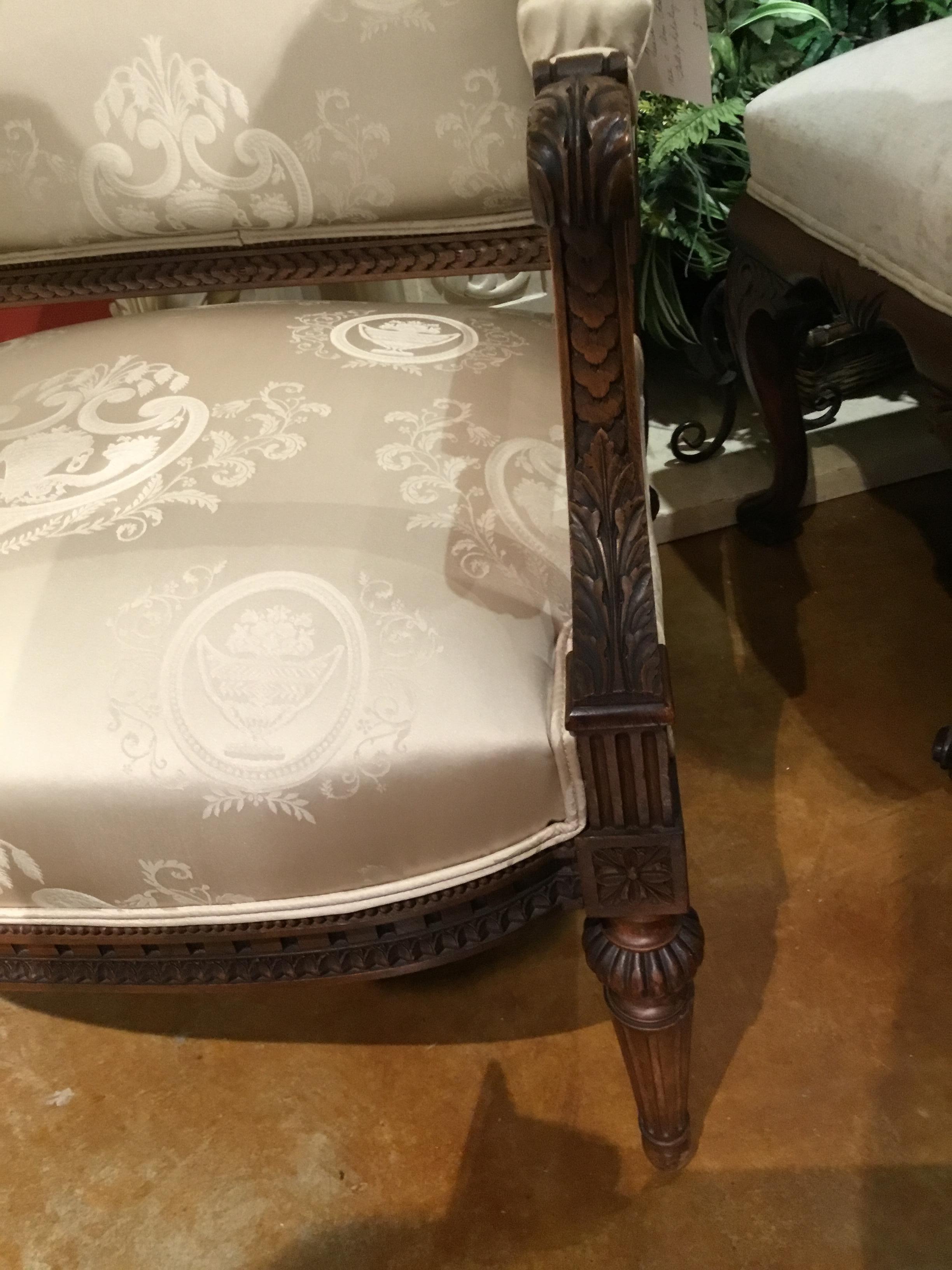 Pair of Louis XVI Style Armchairs, 19th Century, Silk Upholstery In Good Condition For Sale In Houston, TX