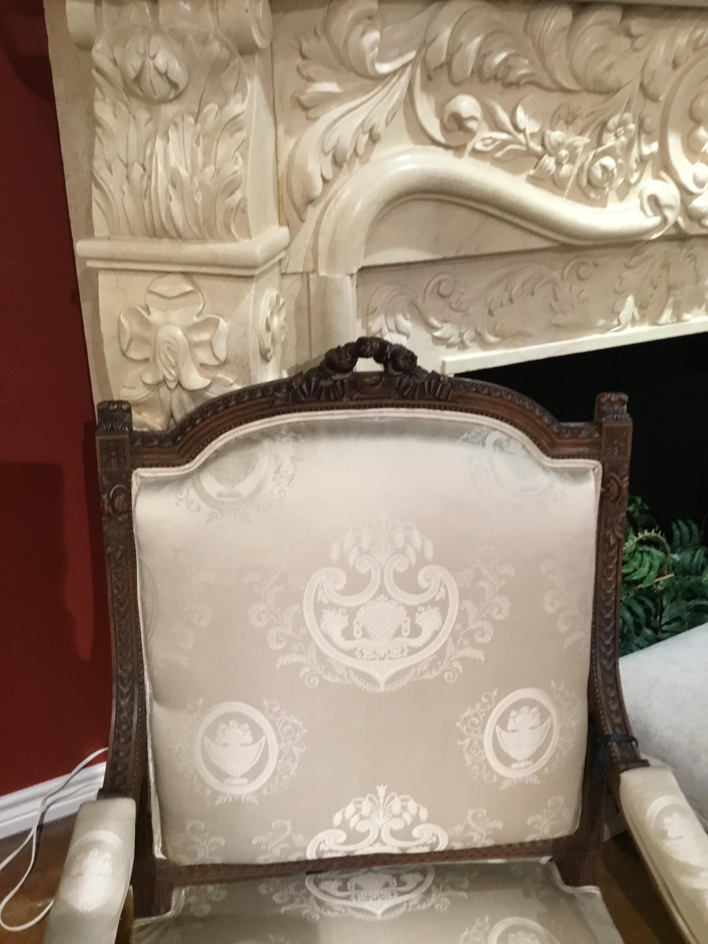 Walnut Pair of Louis XVI Style Armchairs, 19th Century, Silk Upholstery For Sale