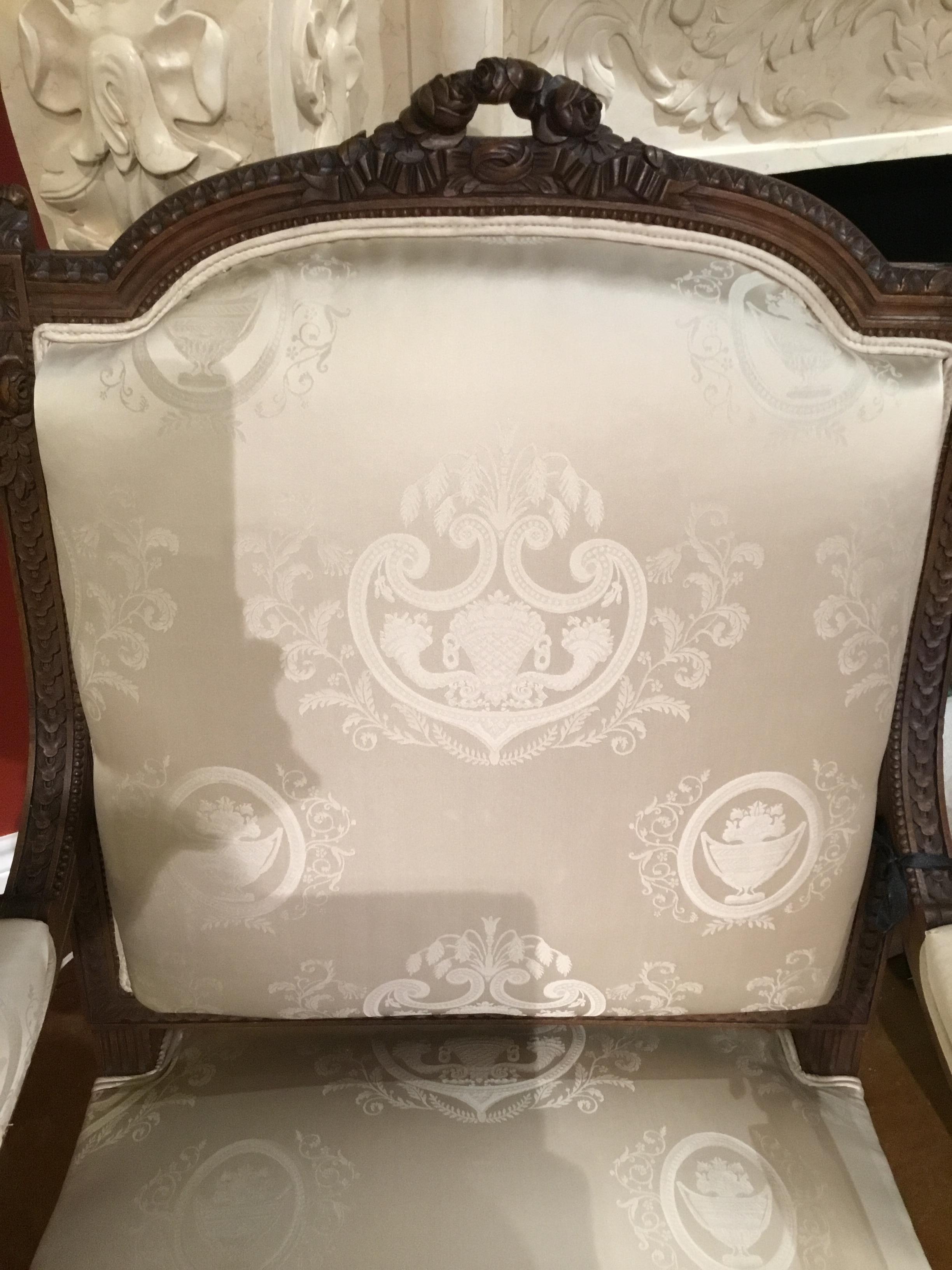 Pair of Louis XVI Style Armchairs, 19th Century, Silk Upholstery For Sale 2