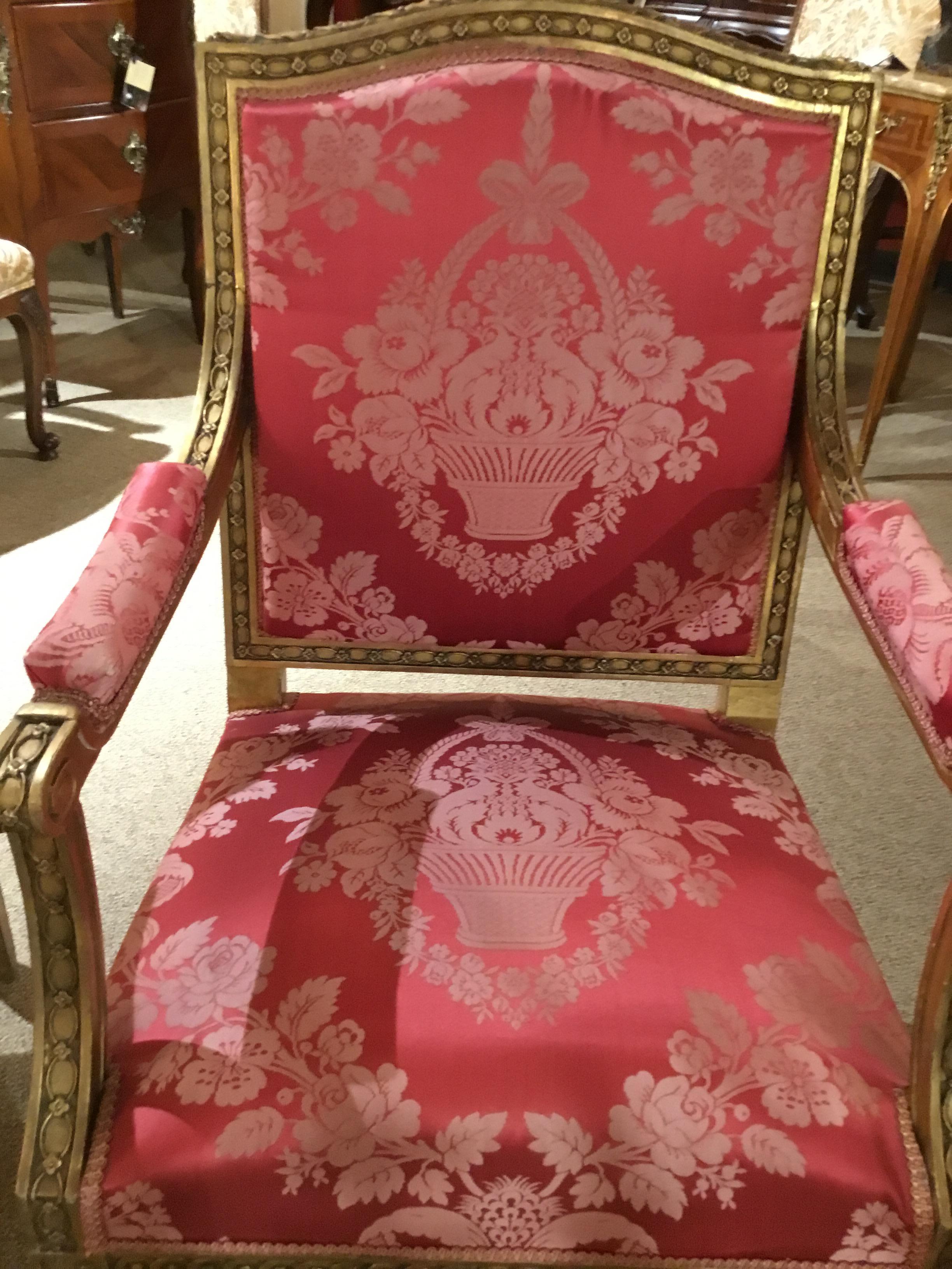 French Pair of Louis XVI Style Armchairs/Fauteuils, 19th Century For Sale