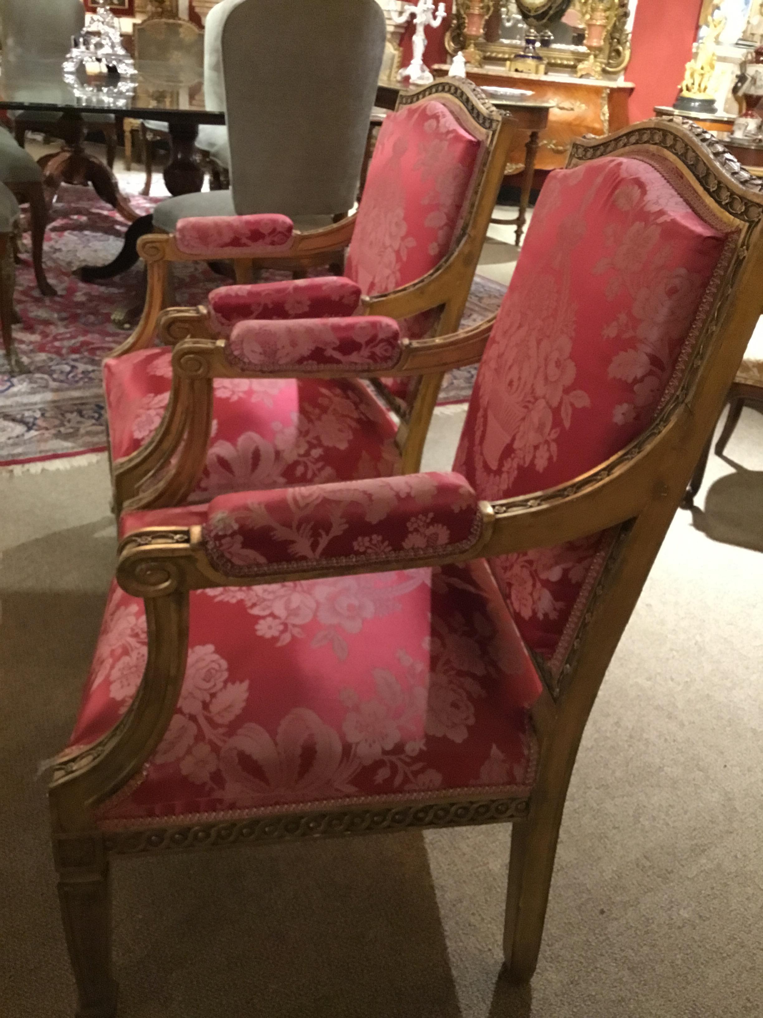 Pair of Louis XVI Style Armchairs/Fauteuils, 19th Century In Good Condition For Sale In Houston, TX