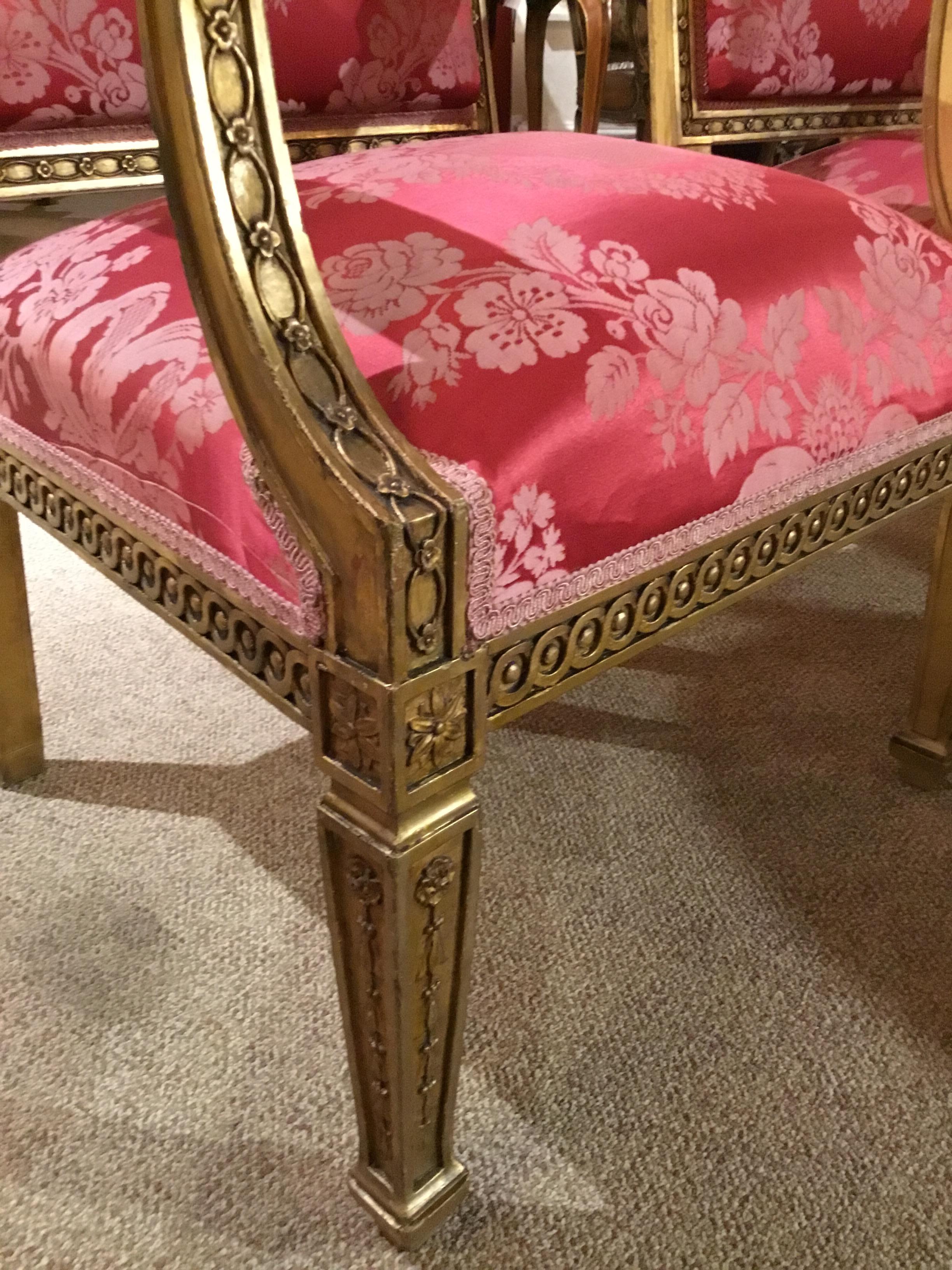 Giltwood Pair of Louis XVI Style Armchairs/Fauteuils, 19th Century For Sale