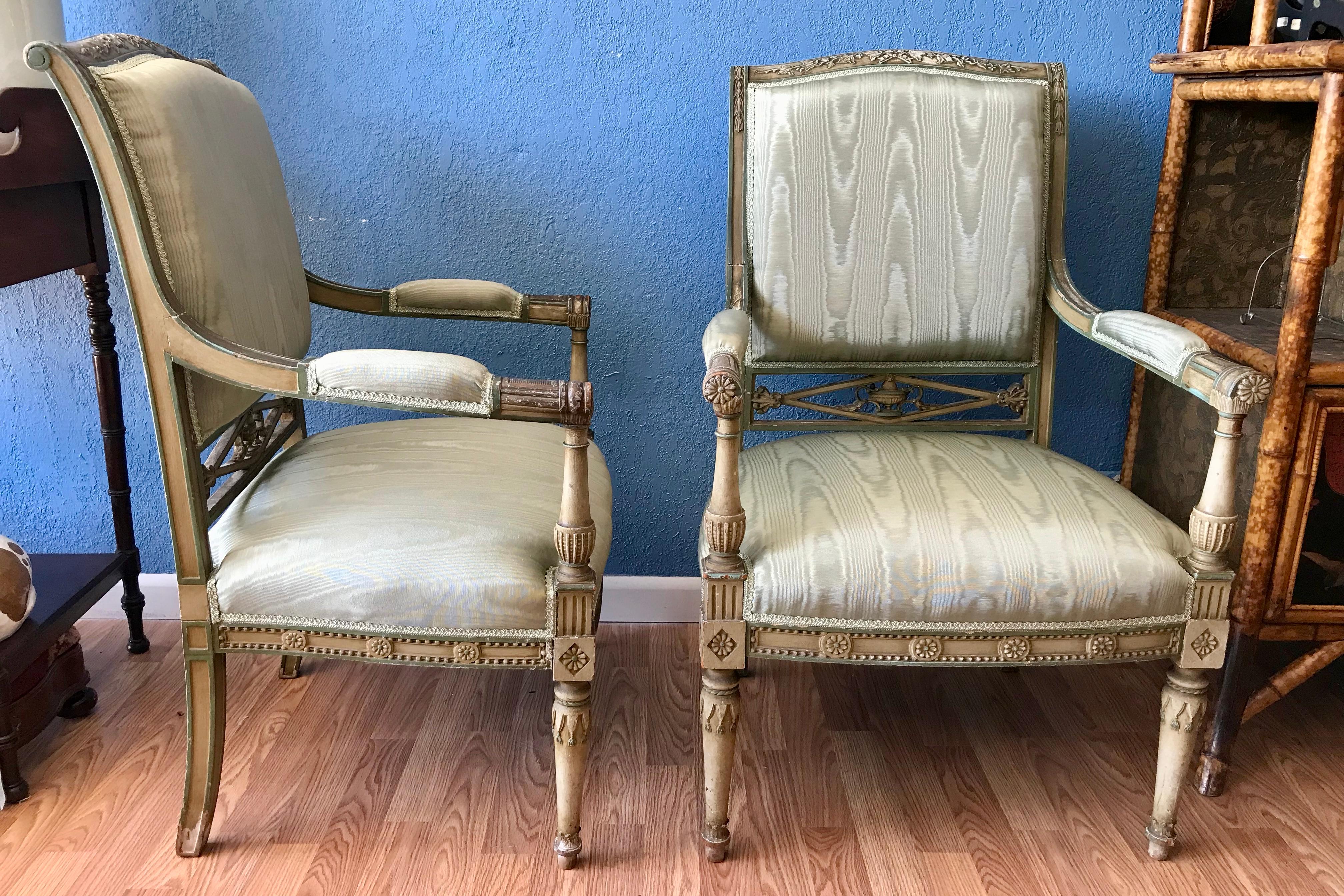 European Pair of Louis XVI Style Arm Chairs