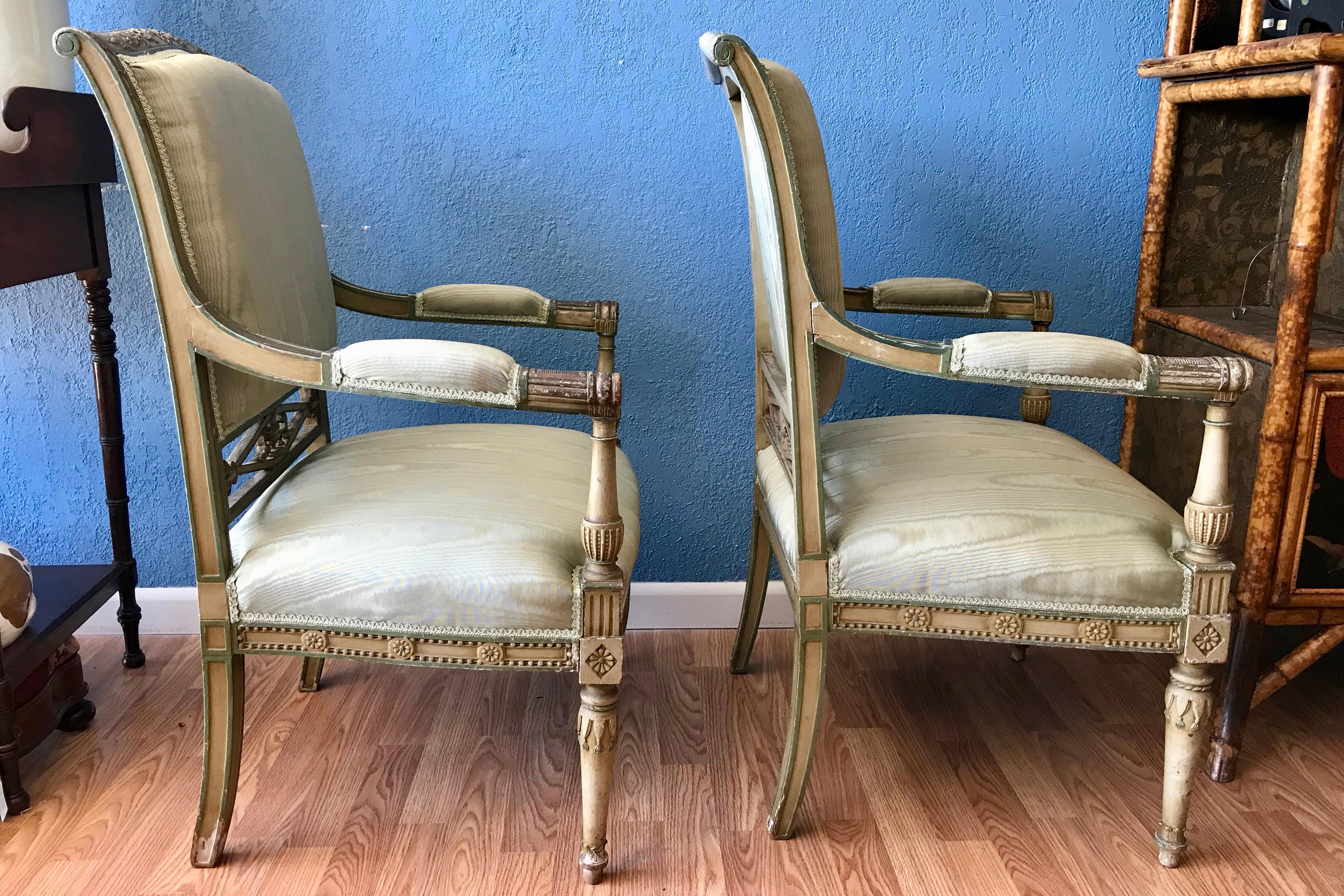 Pair of Louis XVI Style Arm Chairs In Good Condition In West Palm Beach, FL