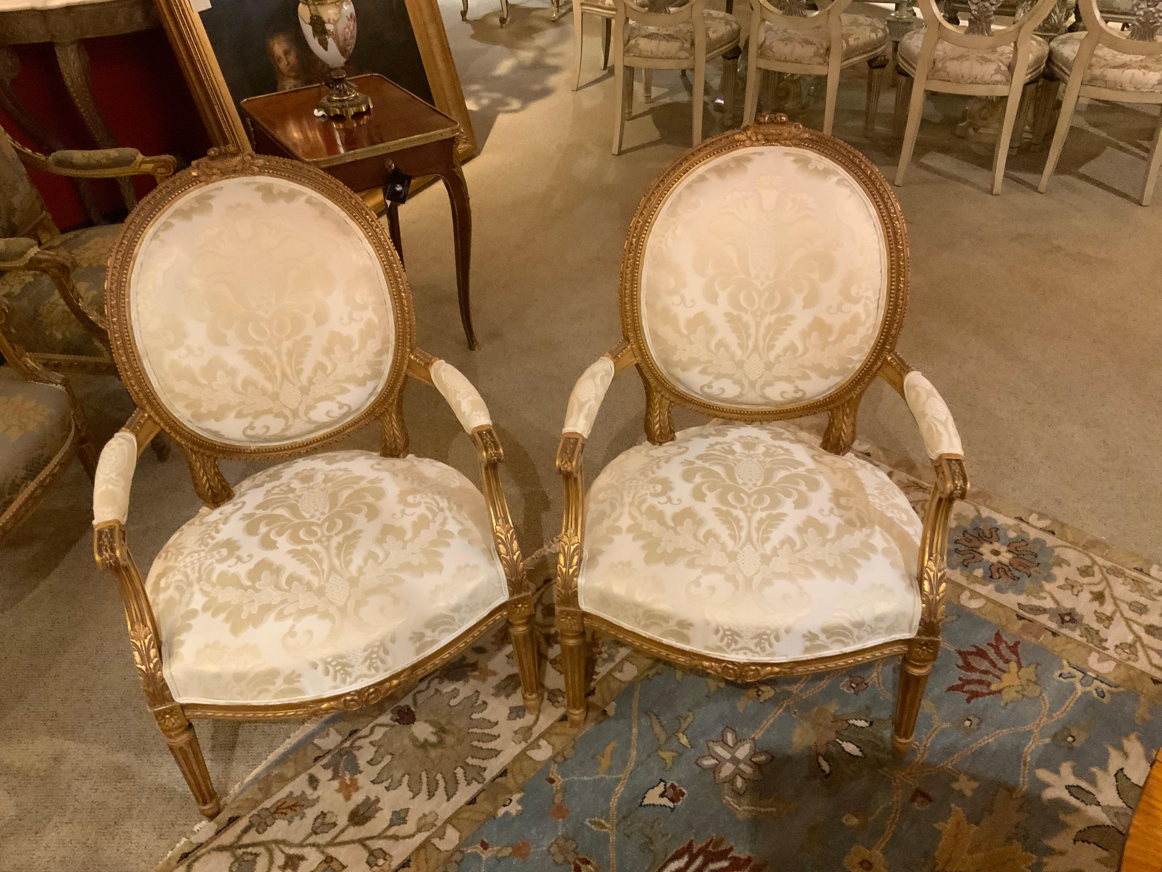 Paar Sessel im Louis XVI-Stil vergoldetes Holz, 19. Jahrhundert (Französisch) im Angebot