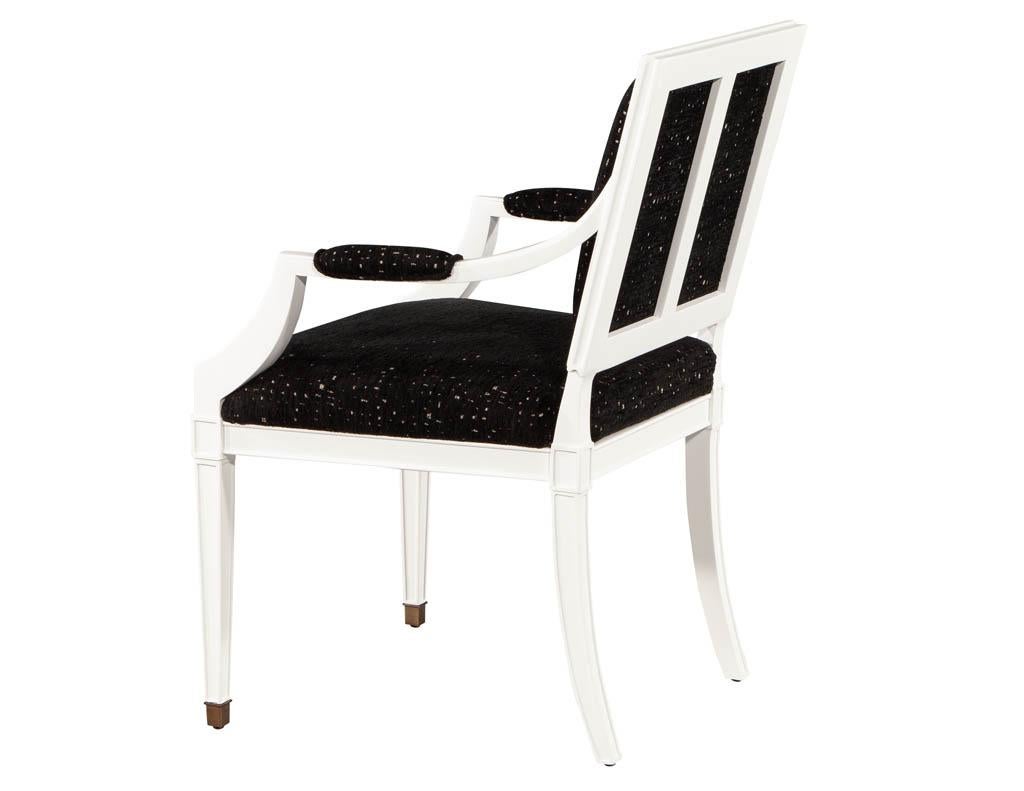 Pair of Louis XVI Style Arm Chairs in Black and White For Sale 1
