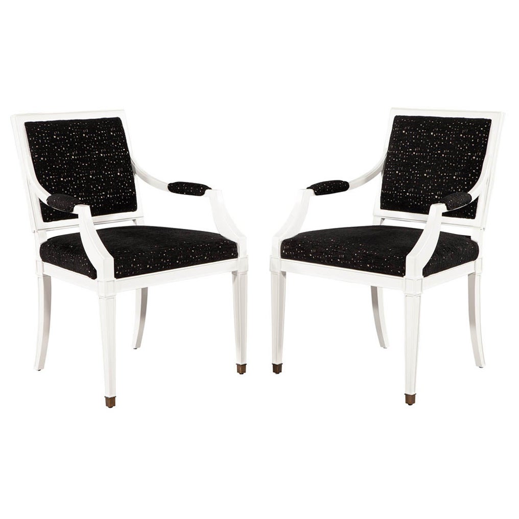 Pair of Louis XVI Style Arm Chairs in Black and White