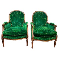 Pair of Louis XVI Style Arm Chairs in Jack Lenor Larsen Fabric