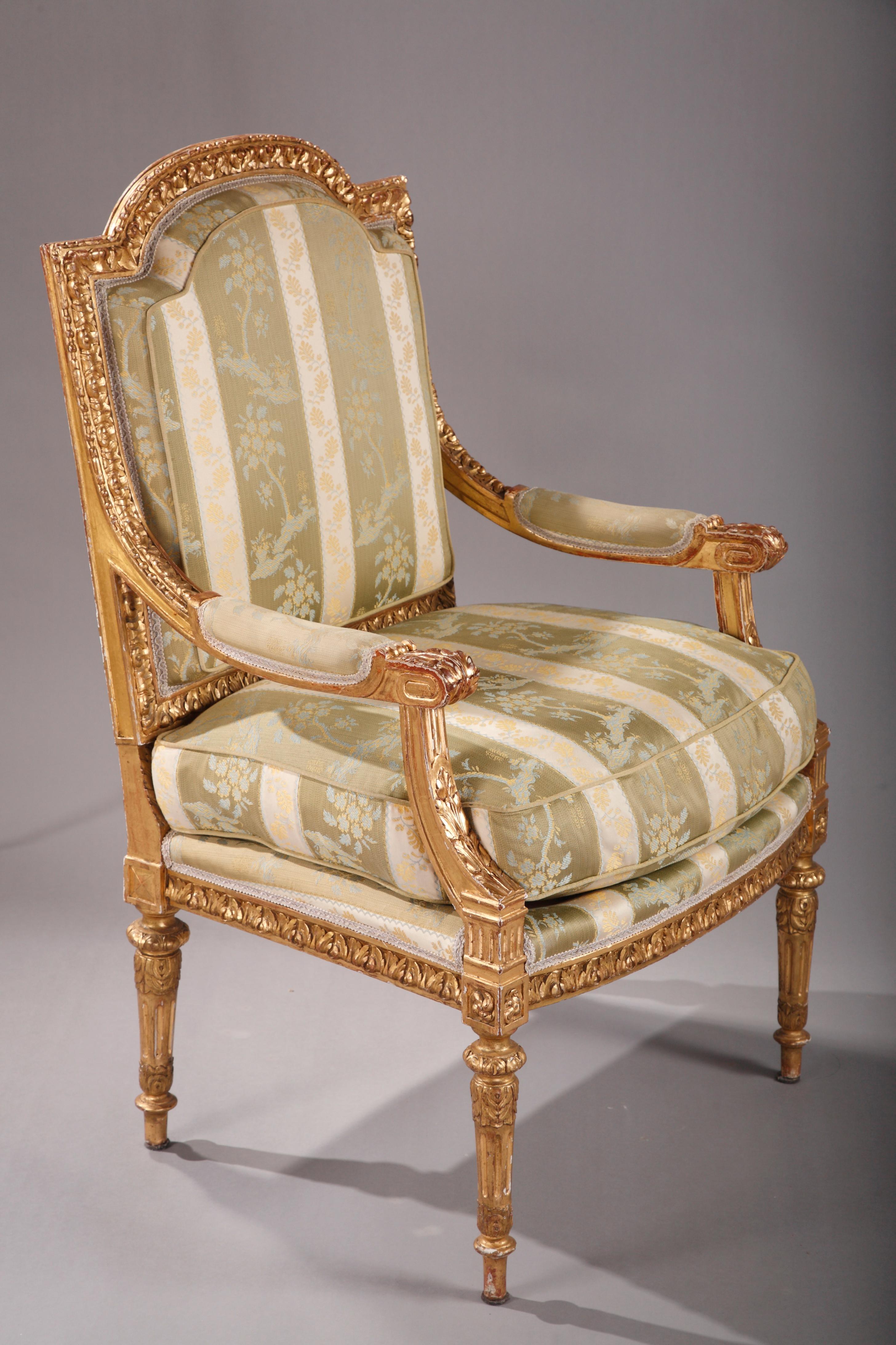 French Pair of Louis XVI Style Armchairs After G. Jacob