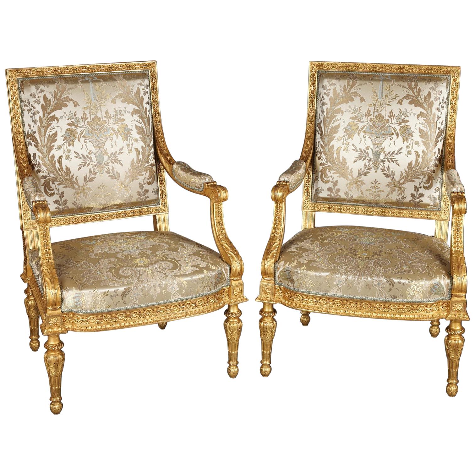 Fine Set of Four Louis XVI Giltwood Fauteuils by Jacob Maitre