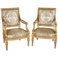 Antique Pair of Louis XVI Style Giltwood Armchairs After G. Jacob, France, Circa 1880