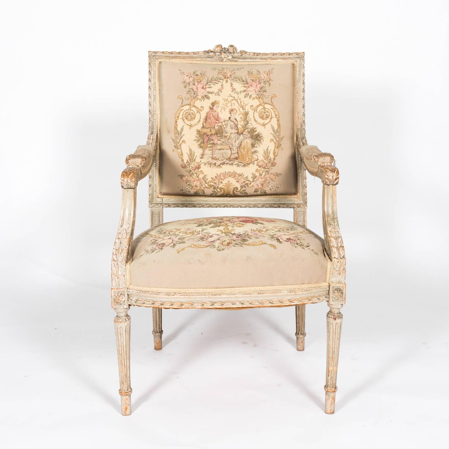Painted Pair of Louis XVI Style Armchairs, circa 1900