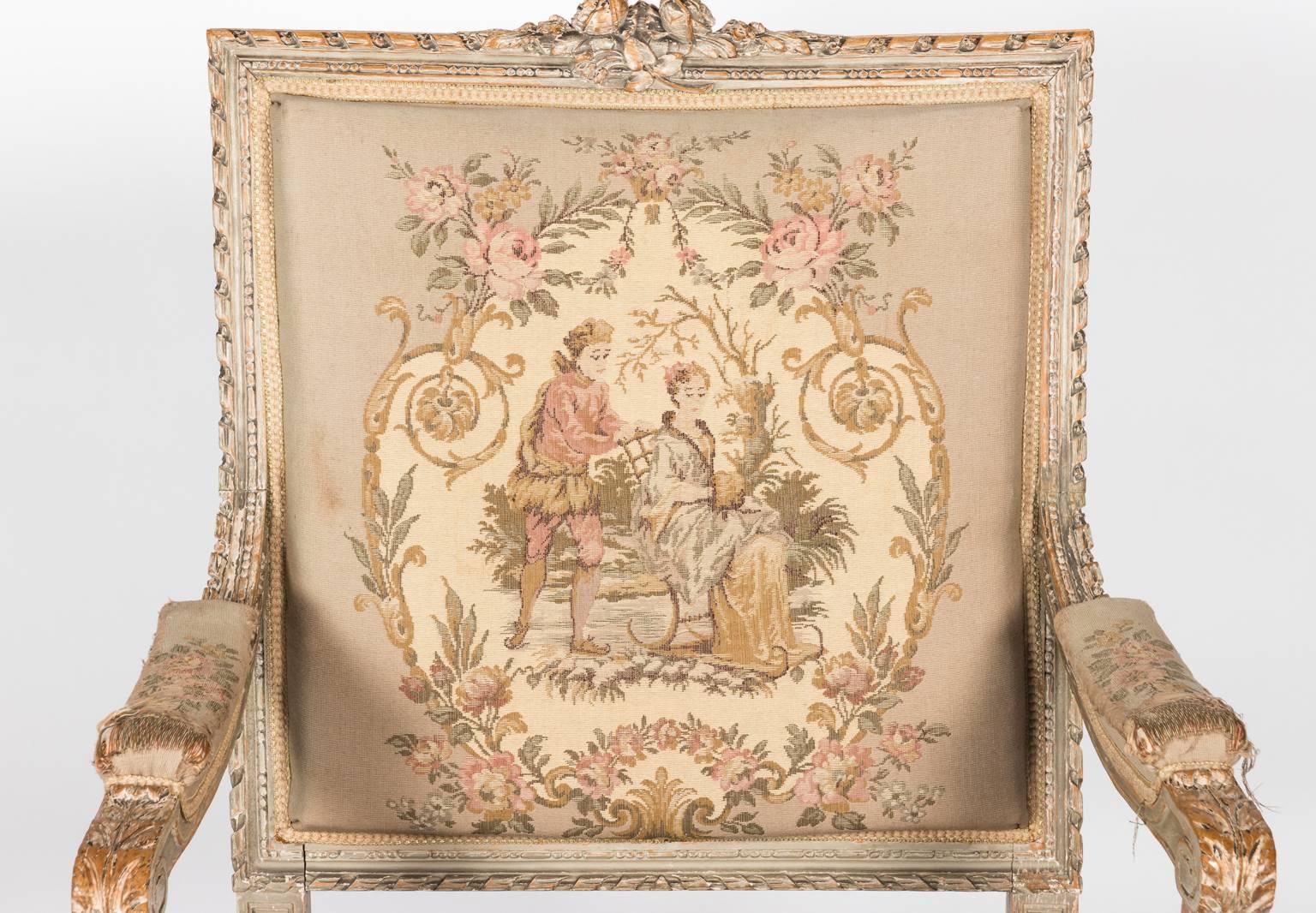 Pair of Louis XVI Style Armchairs, circa 1900 In Fair Condition In Stamford, CT