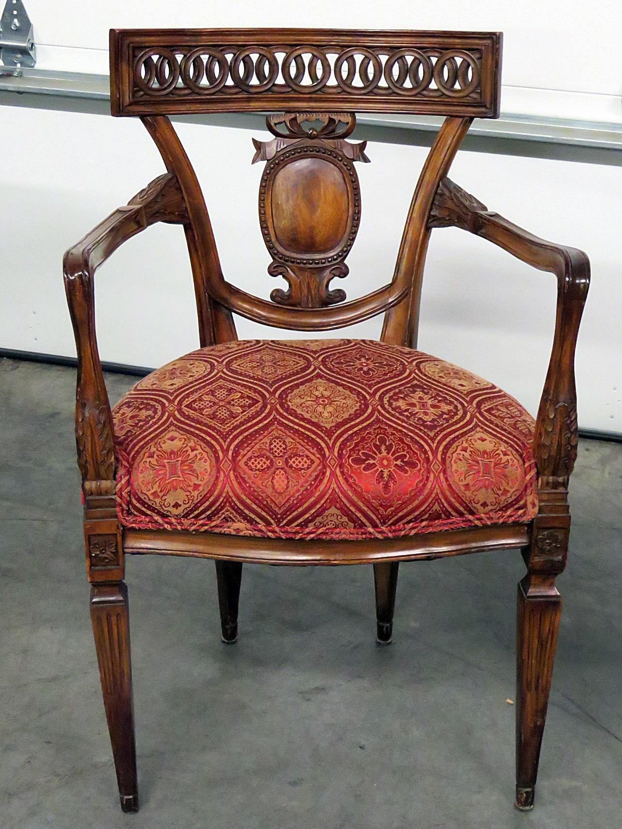 Carved Pair of Louis XVI Style Armchairs