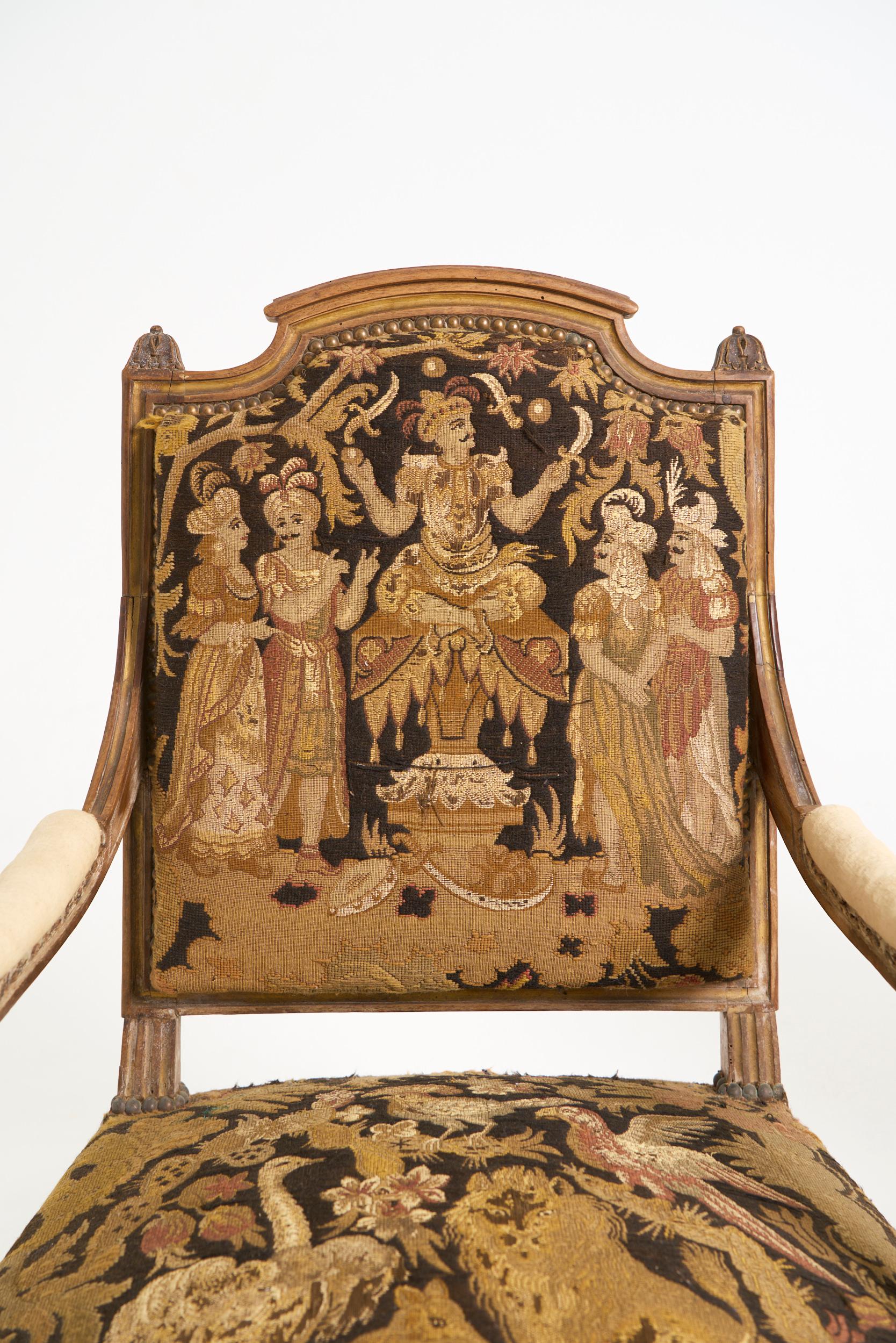 Carved Pair of Louis XVI Style Armchairs For Sale