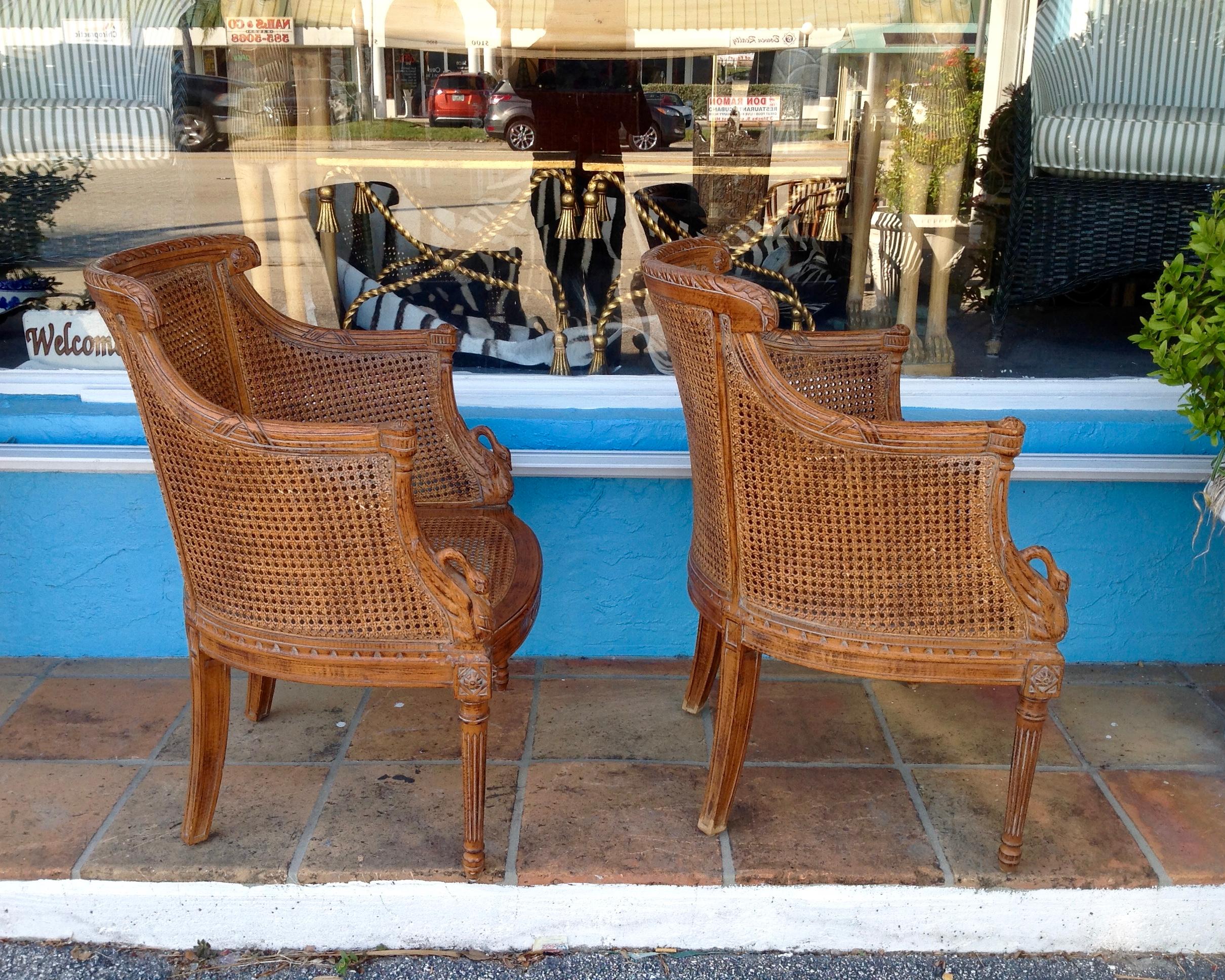 Cane Pair of Louis XVI Style Armchairs