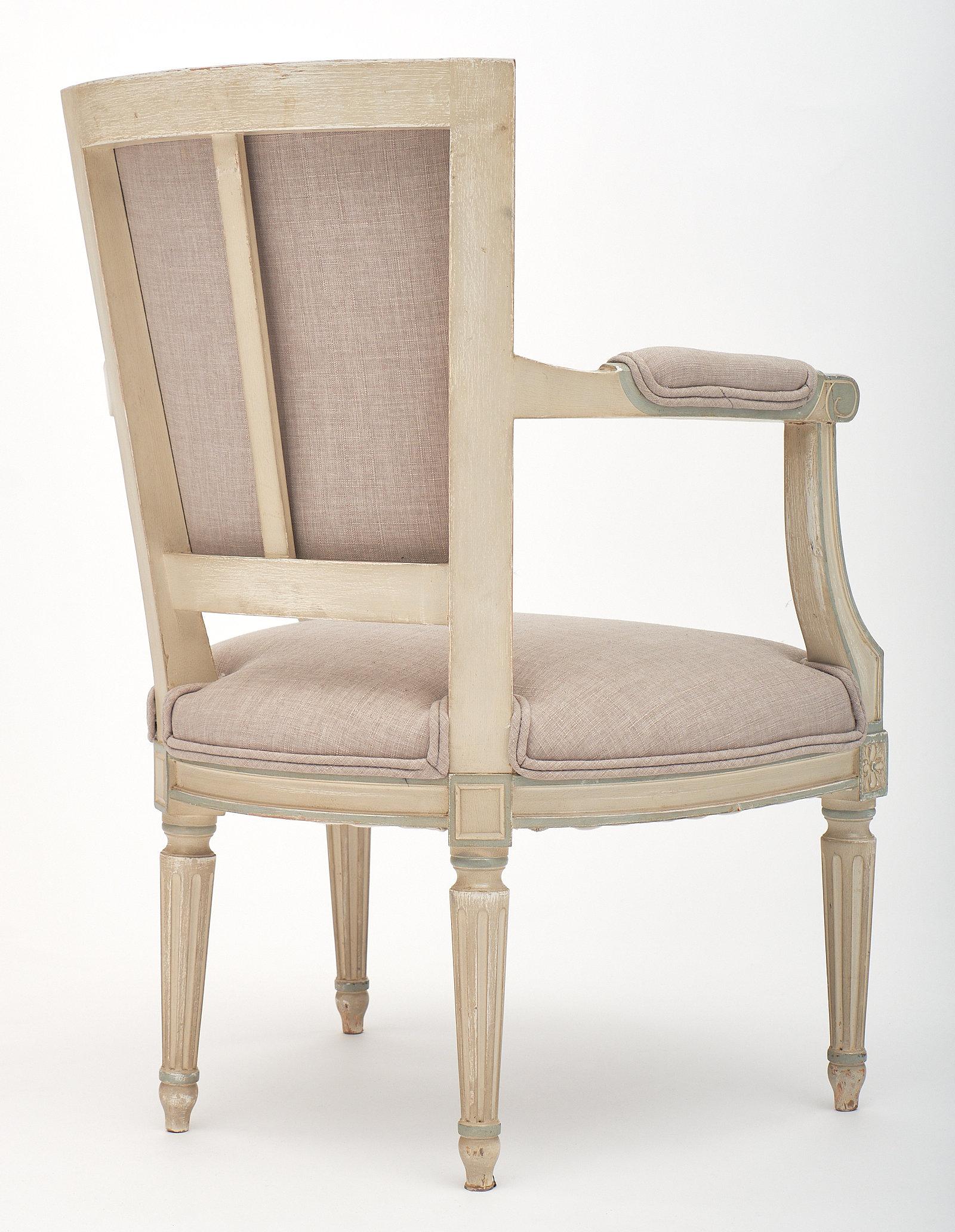 Linen Pair of Louis XVI Style Armchairs