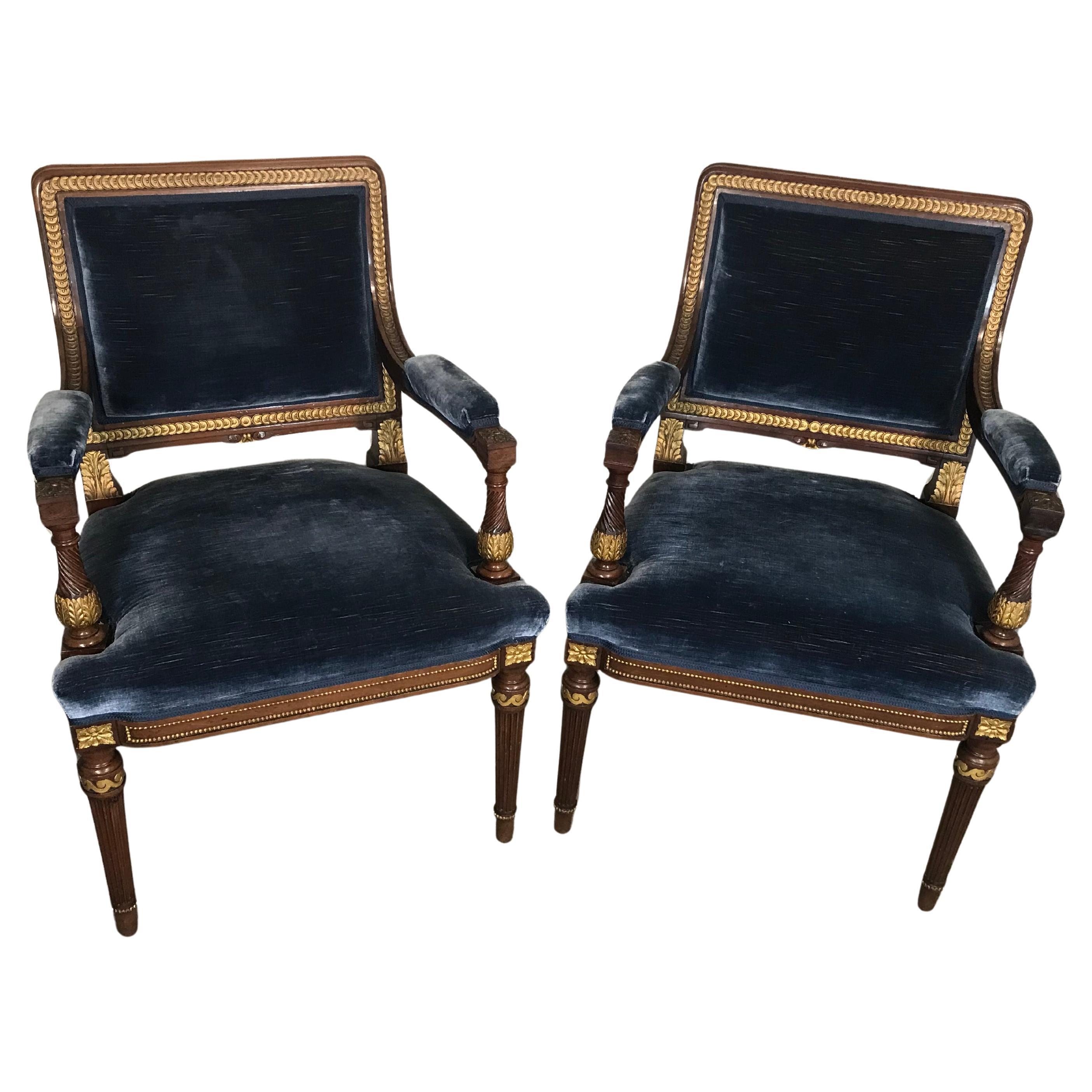 Pair of Louis XVI Style Armchairs, France 19th century