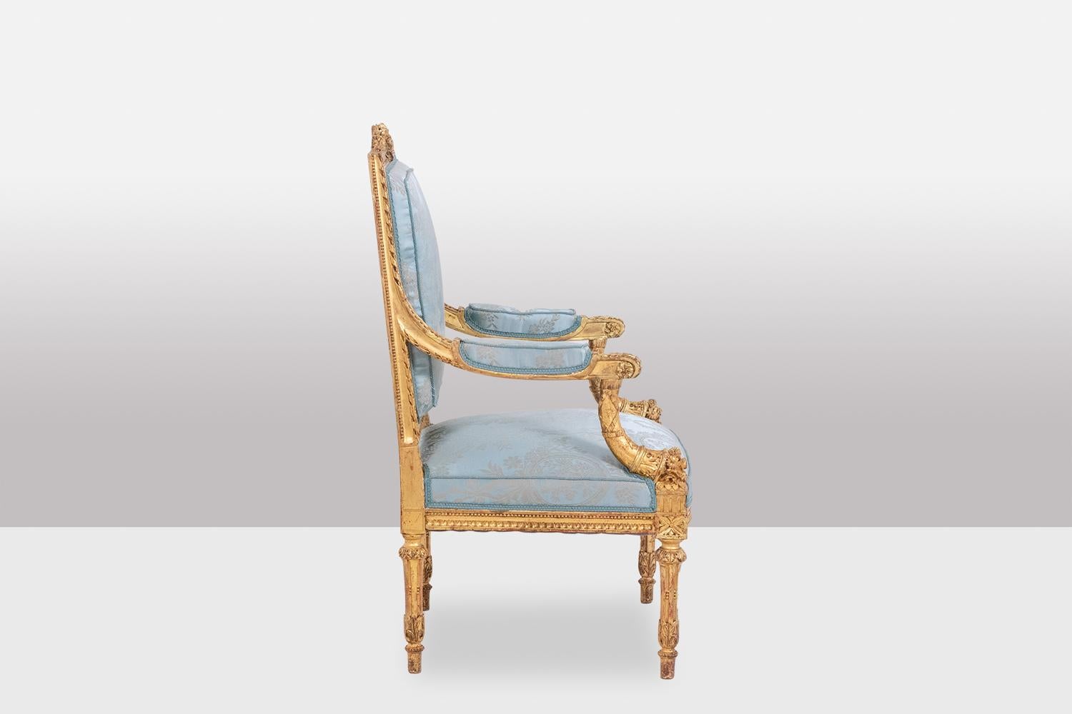 Pair of Louis XVI style armchairs in gilded and carved wood. Circa 1880. In Excellent Condition In Saint-Ouen, FR