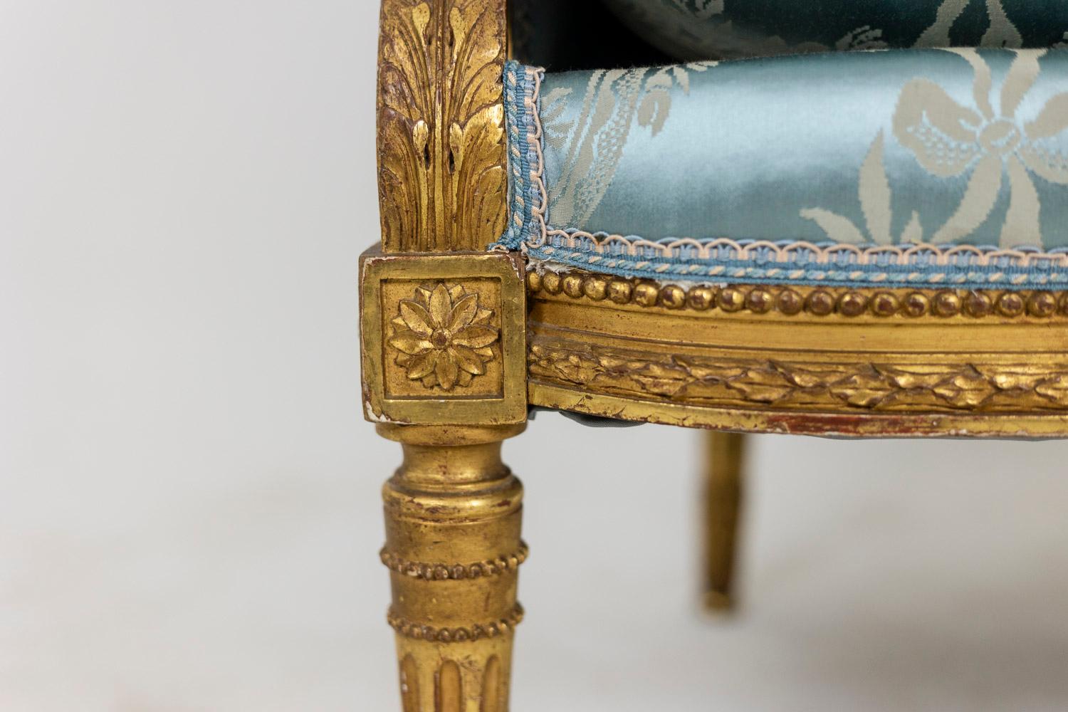 Pair of Louis XVI Style Armchairs in Gilded Wood, circa 1880 5