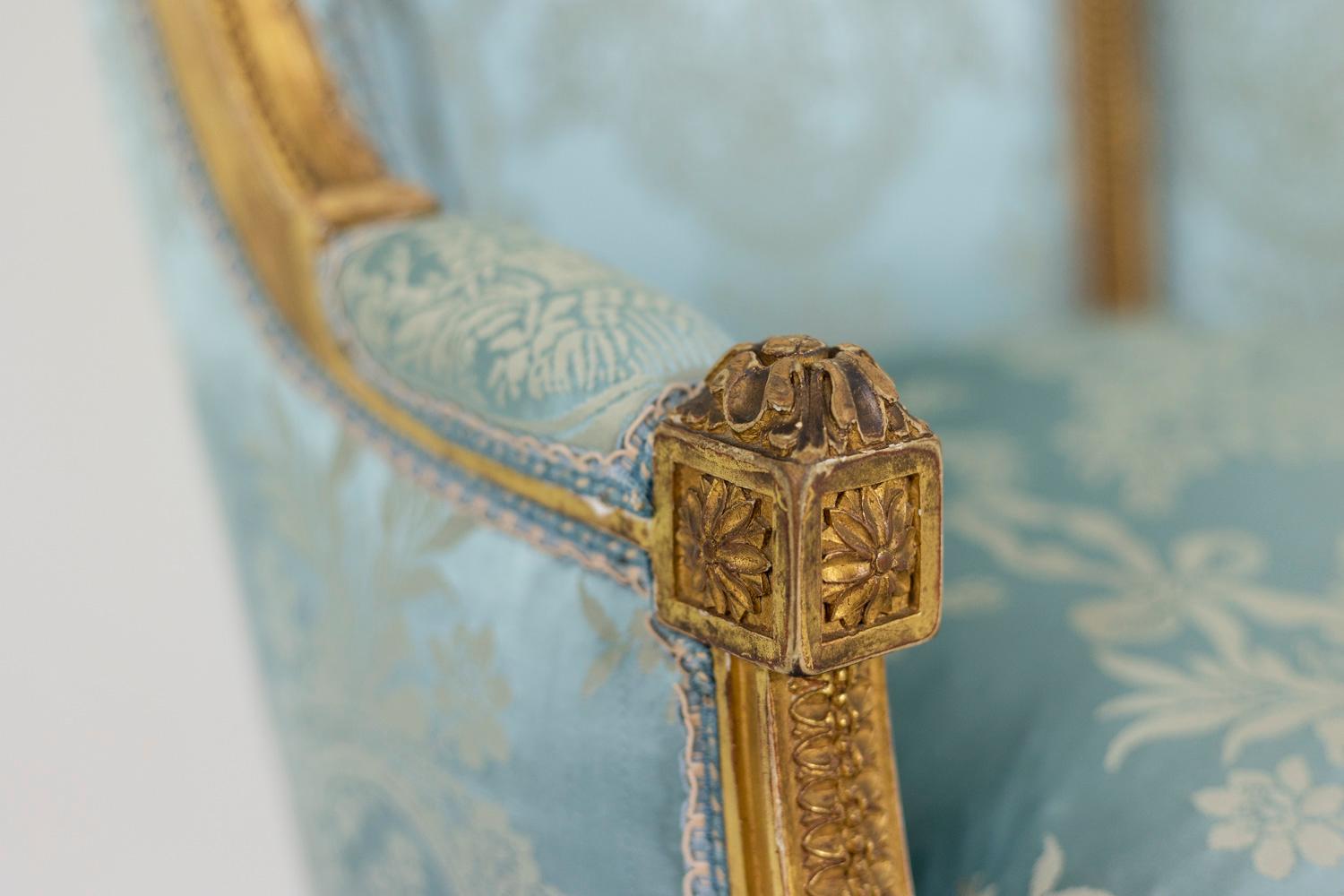 Pair of Louis XVI Style Armchairs in Gilded Wood, circa 1880 6