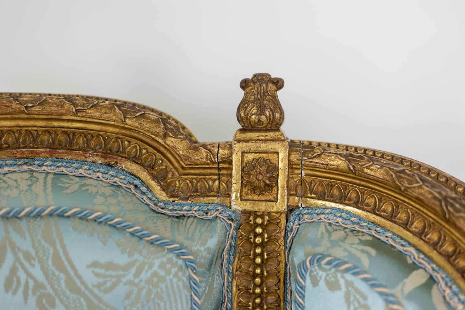 Pair of Louis XVI Style Armchairs in Gilded Wood, circa 1880 7