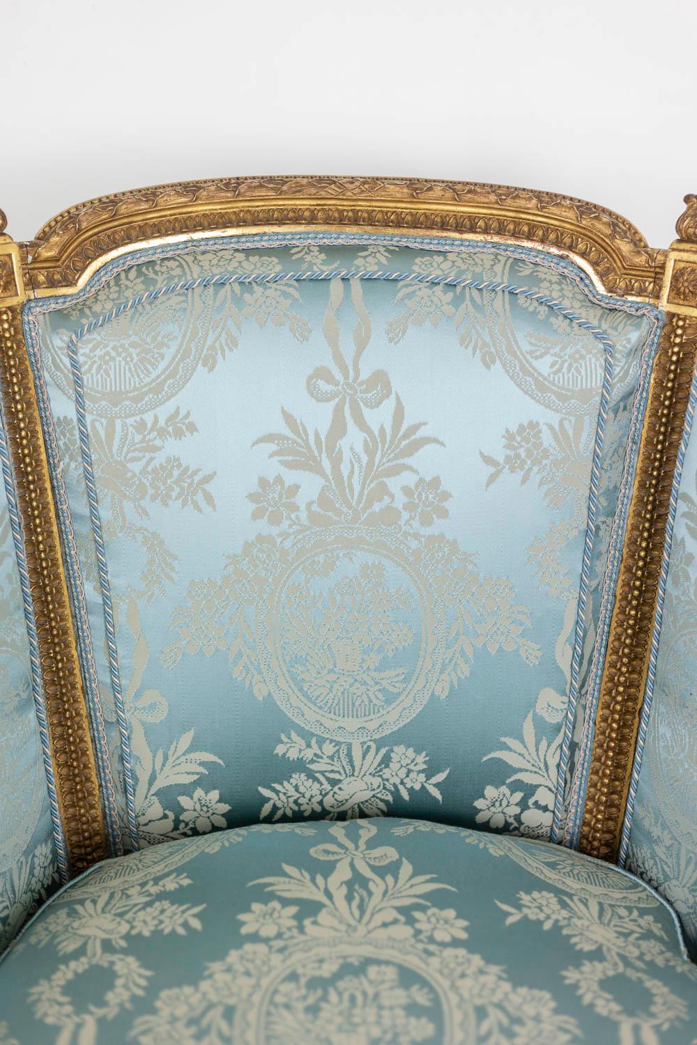 Pair of Louis XVI Style Armchairs in Gilded Wood, circa 1880 8