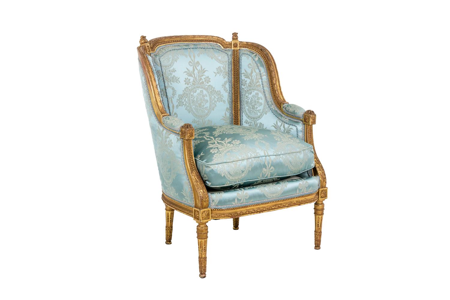 Pair of Louis XVI Style Armchairs in Gilded Wood, circa 1880 In Excellent Condition In Saint-Ouen, FR