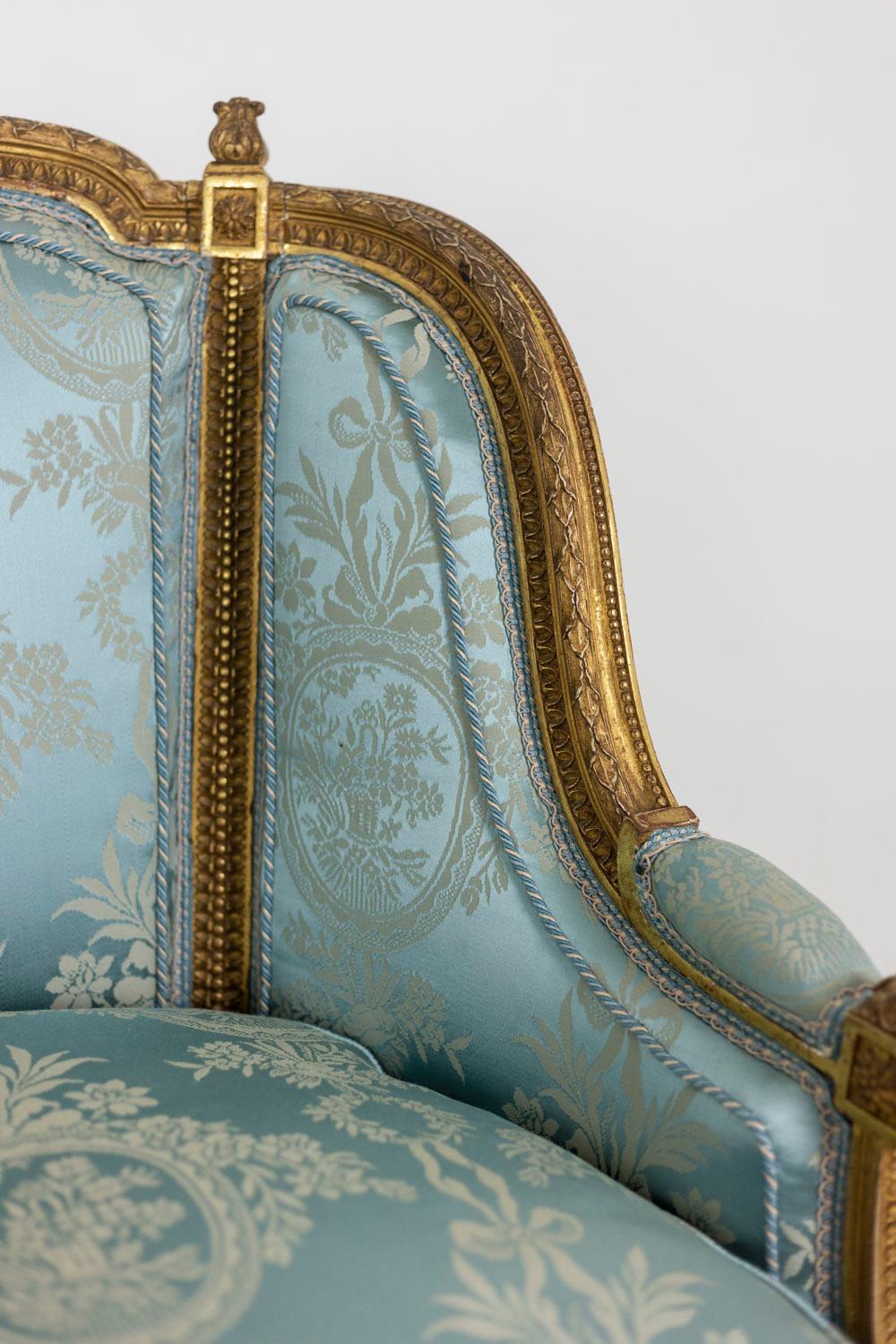 Pair of Louis XVI Style Armchairs in Gilded Wood, circa 1880 2