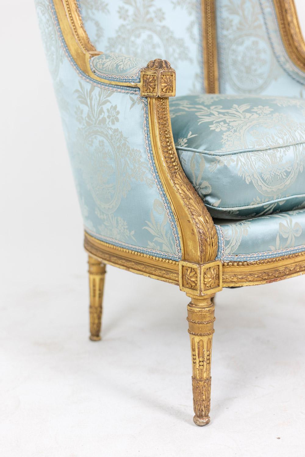 Pair of Louis XVI Style Armchairs in Gilded Wood, circa 1880 3