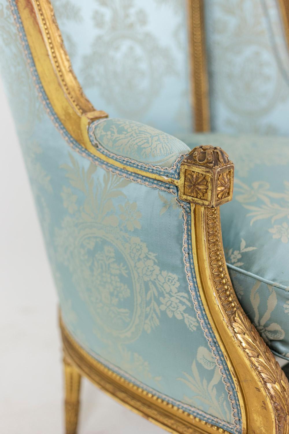 Pair of Louis XVI Style Armchairs in Gilded Wood, circa 1880 4