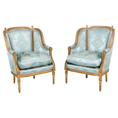 Pair of Louis XVI Style Armchairs in Gilded Wood, circa 1880
