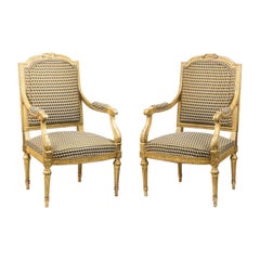 Pair of Louis XVI Style Armchairs in Giltwood, circa 1880