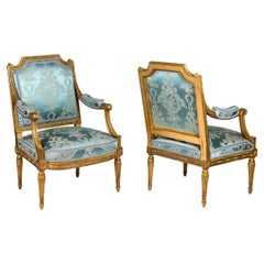 Pair of Louis XVI Style Armchairs in Giltwood, circa 1880