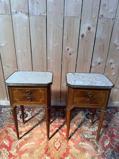 Pair of Louis XVI Style bedside tables – Maison Gouffé – Marquetry & Marble