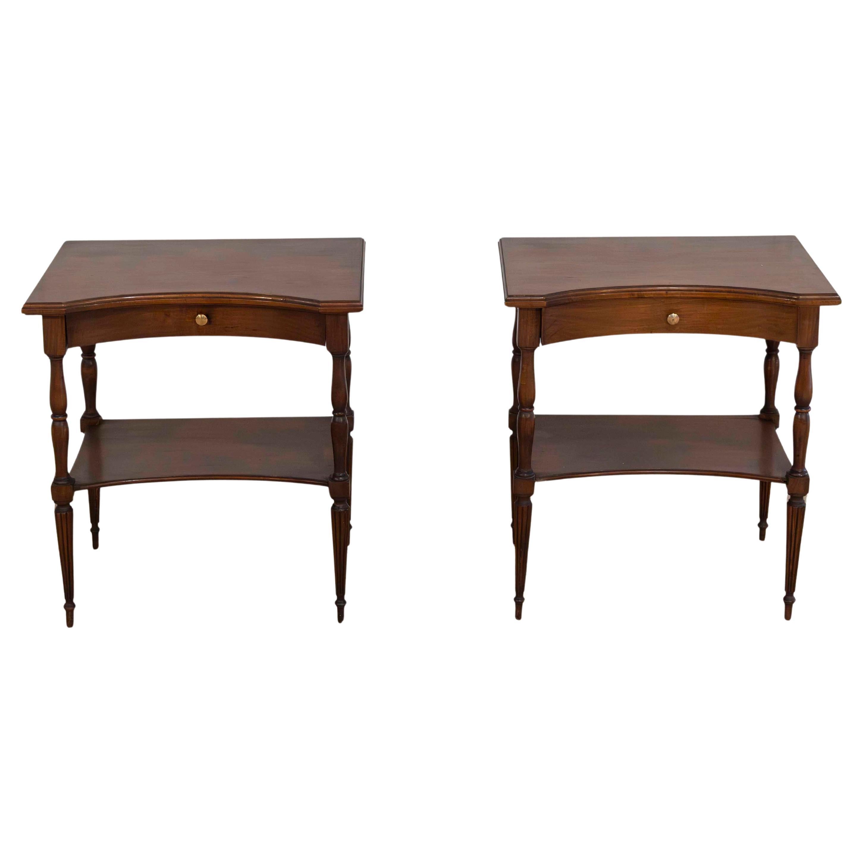 Pair of Louis XVI –Style Bedside Tables with Curved Fronts and Lower Shelves For Sale