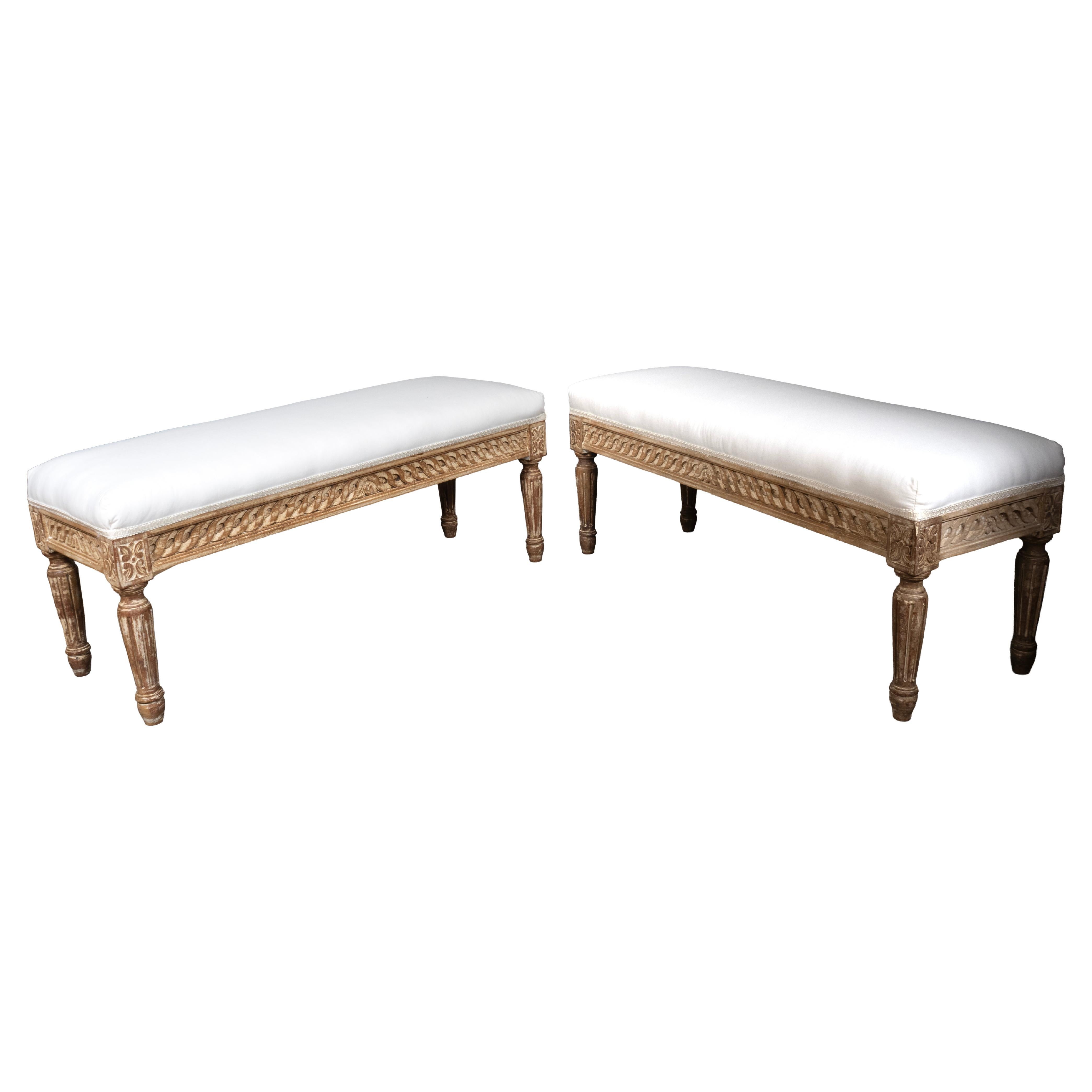 Pair of Louis XVI Style Beechwood Benches