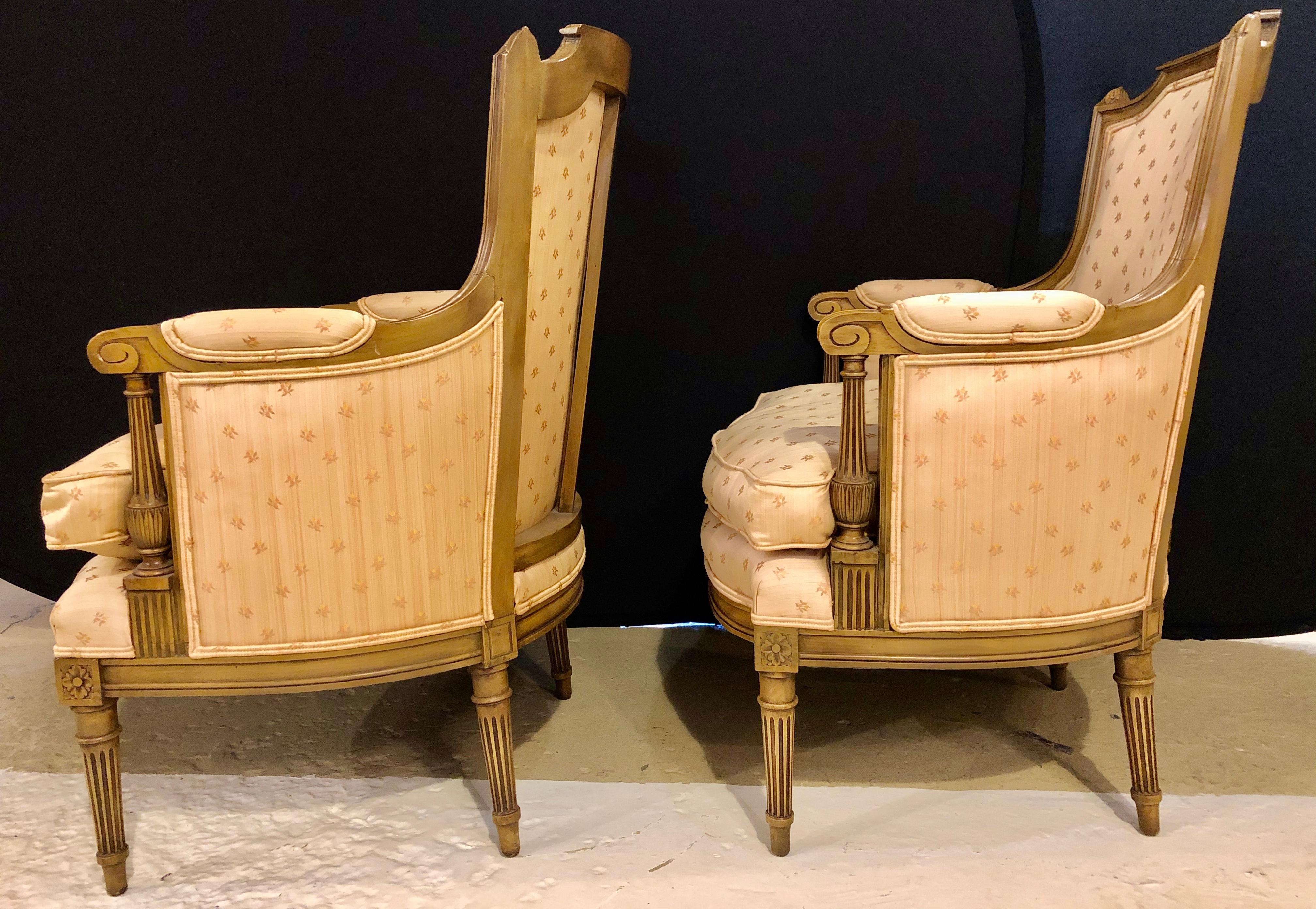 Pair of Louis XVI Style Bergère Chairs, Armchairs 6