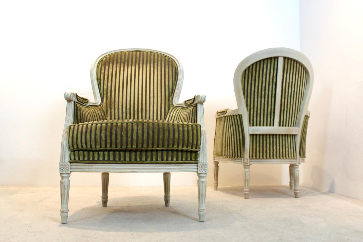 Pair of Louis XVI Style Bergère Chairs by Rosello Paris, France 2