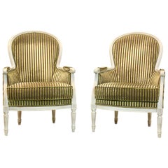 Pair of Louis XVI Style Bergère Chairs by Rosello Paris, France