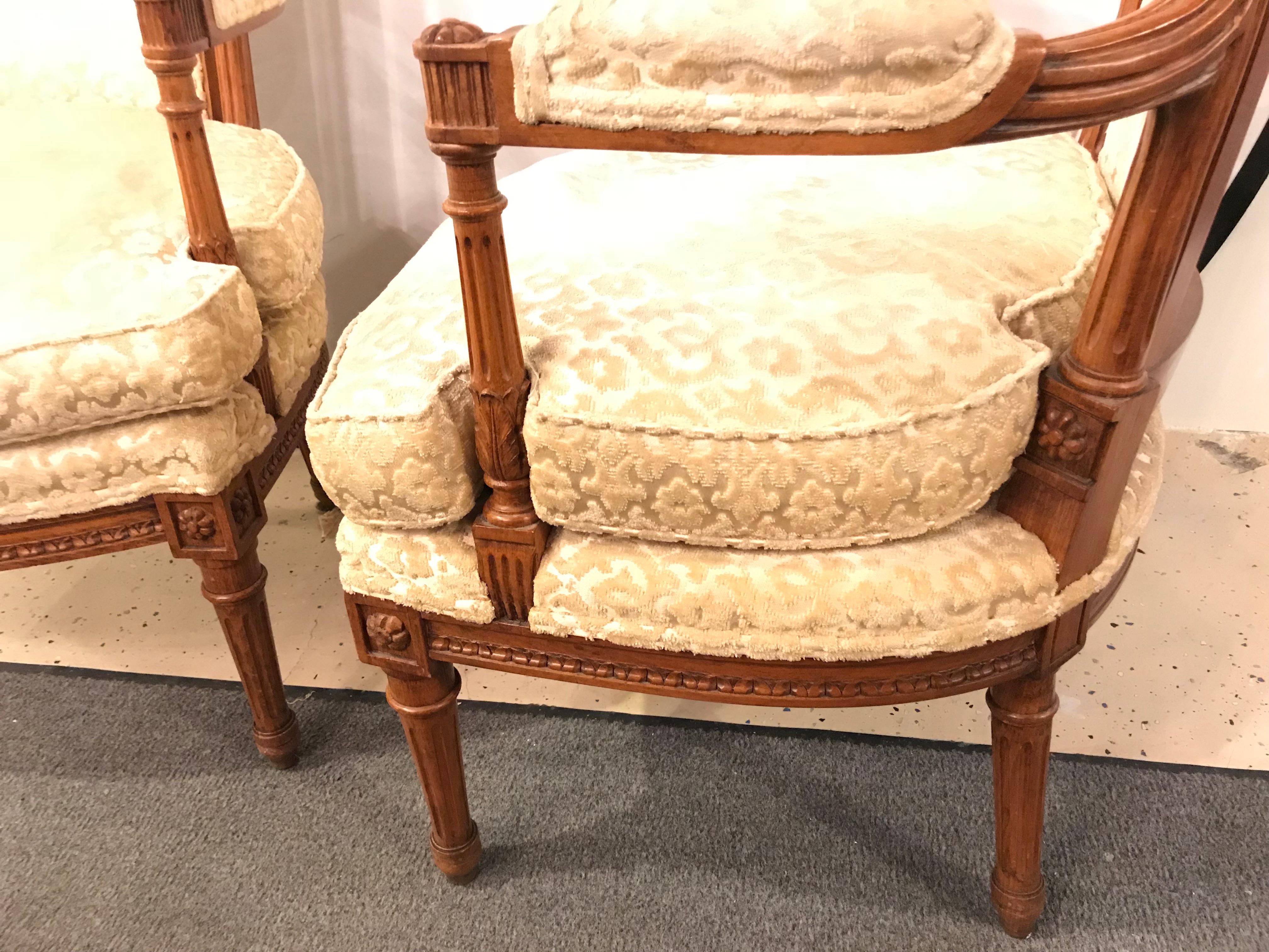 Pair of Louis XVI Style Bergere Chairs or Armchairs 7